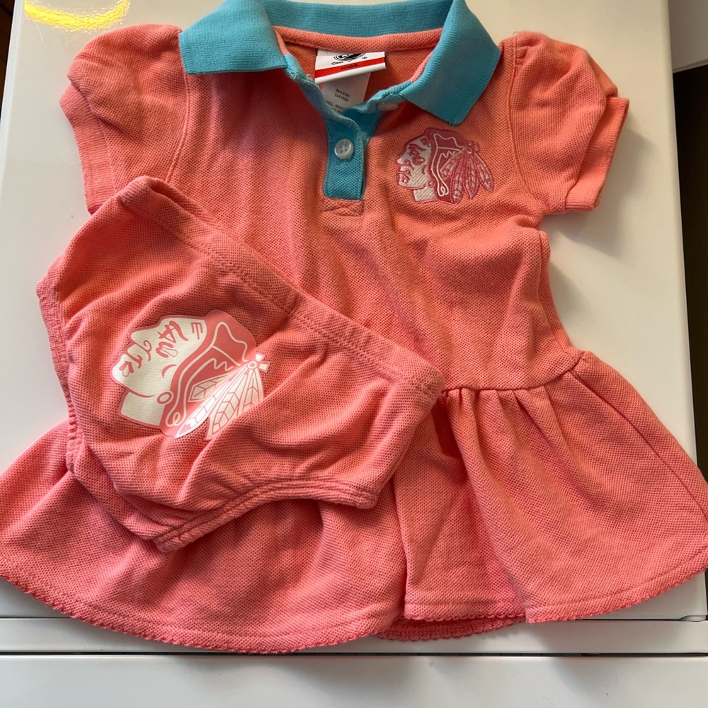 Authentic NHL Chicago Blackhawks Baby Outfit Dress Set. Like new. 3/6 months.